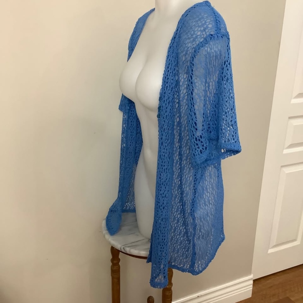 Blue Open-Knit Cardigan
